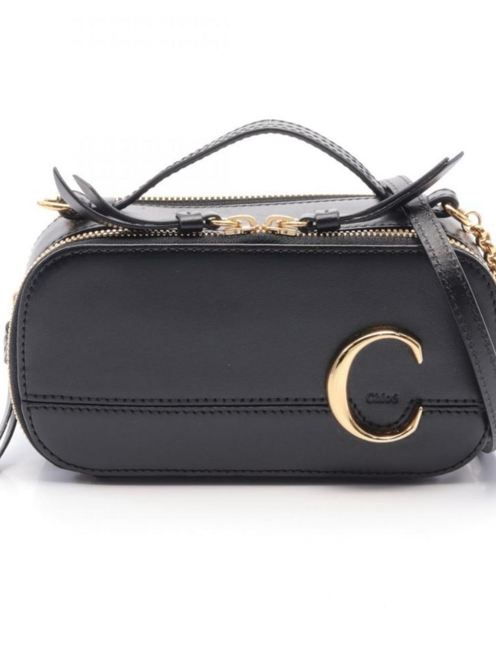 Chloe Black C Vanity Mini Camera bag with Gold Hardware